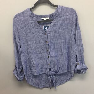 E&M | Blue Stripe Tie Front Button Shirt | S